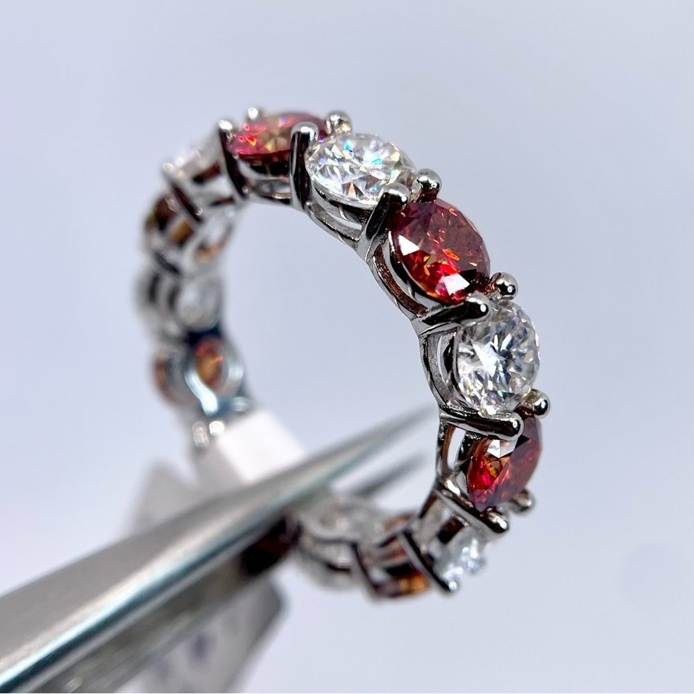 Red White 7 Carat Moissanite Eternity Ring Infinity Anniversary Wedding Band